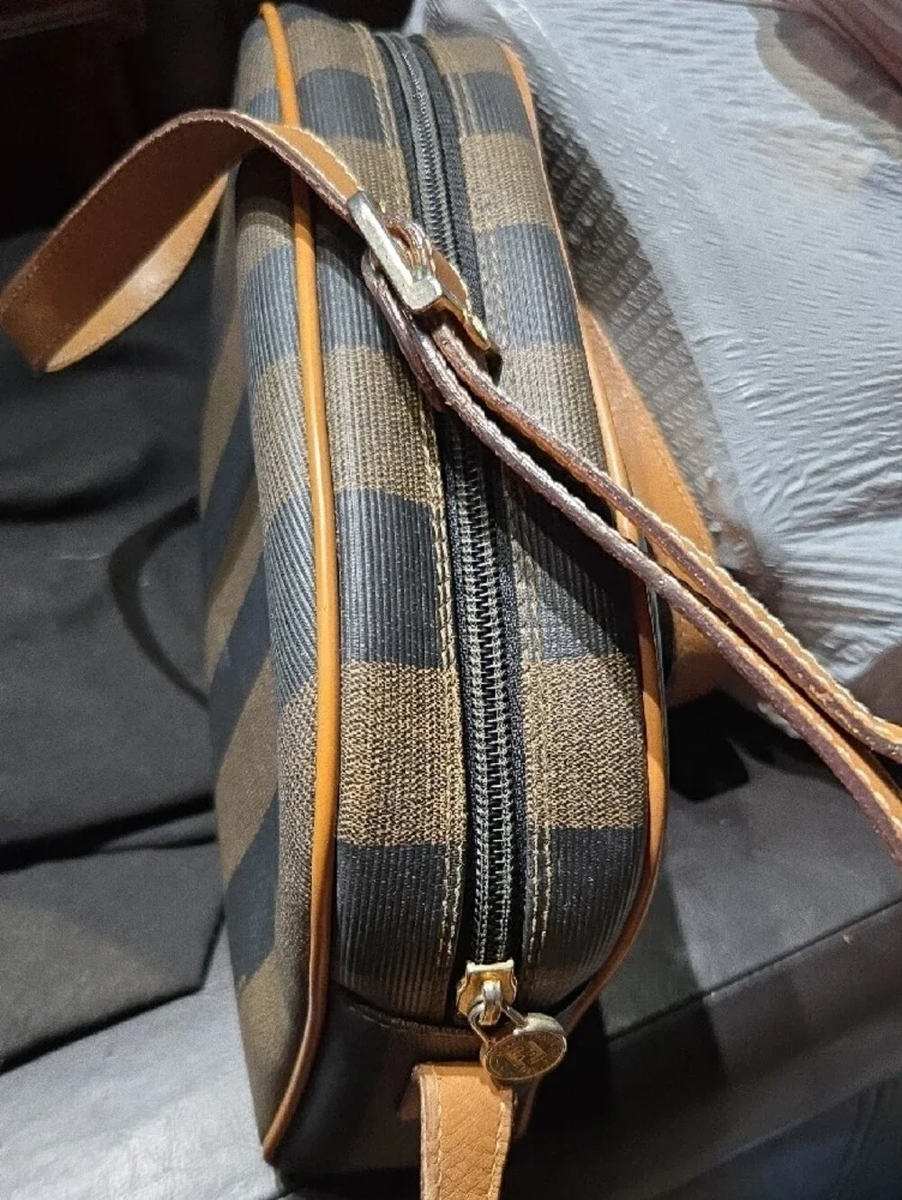 Fendi Brown and Tan Striped Canvas Messenger Bag